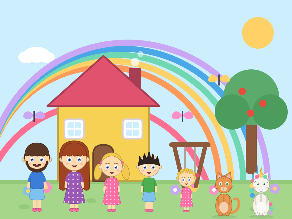 Une famille devant sa maison dans KidCity